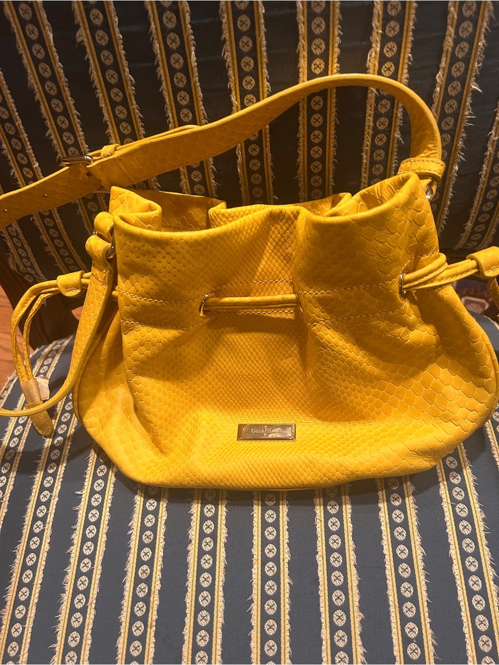 Cole Haan Bright Yellow Textured Drawstring Shoulder Bag - Picture 2 of 3